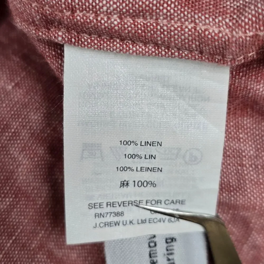 J.Crew Small Red Baird McNutt 100% Irish Linen Long Sleeve Button Down Shirt
